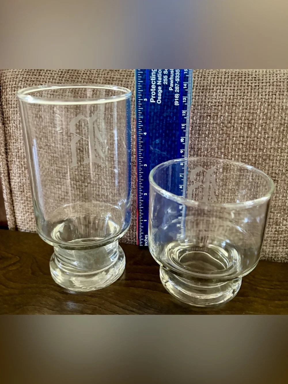 Vintage MCM Monogram R Footed Cocktail Glasses Set of 2 Highball Rocks Glass
